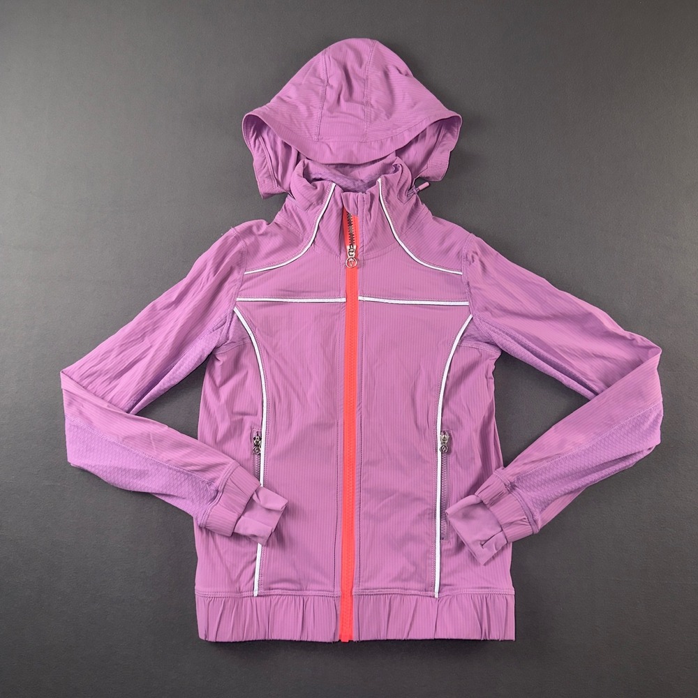 Ivivva Girls Purple Full Zip Athletic Jacket Hide a‎ Hood Size 8